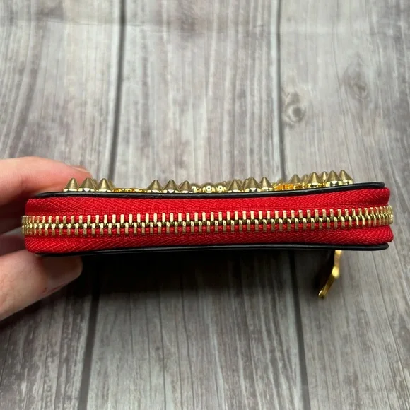 SOLD✨ LOUBOUTIN Gold Studded Logo Zip Compact Wallet Loubinthesky RARE - Picture 10 of 14